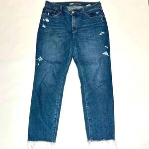 Old Navy Boyfriend Mid Rise Jeans Distressed Size 6 Fringe Cut Off Denim Country
